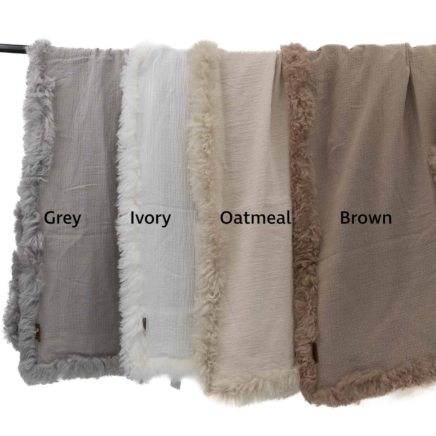 French Linen Throw Rug with Genuine Lambskin Trim