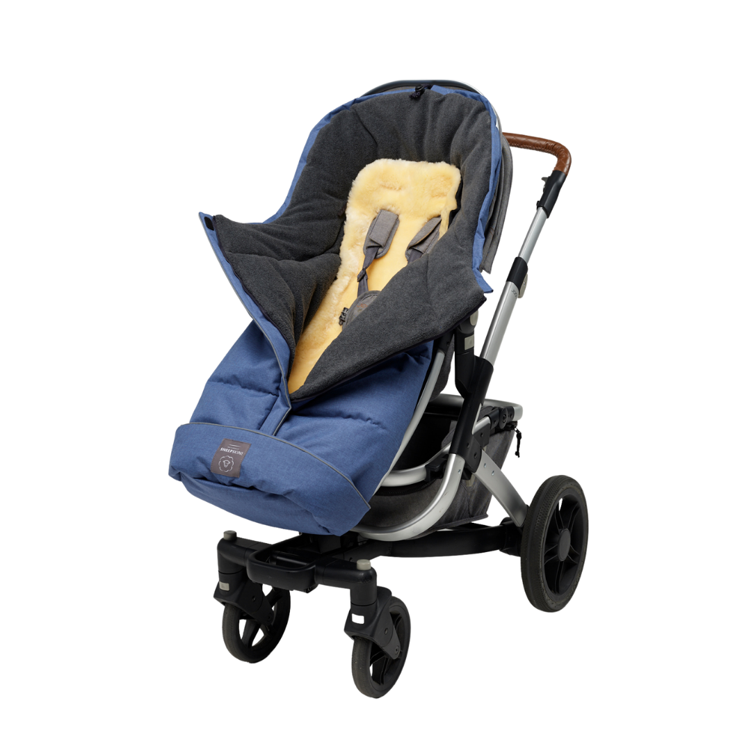 Combi Footmuff - Natural + Linear Blue