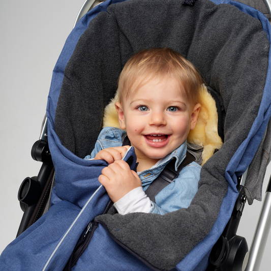 Combi Footmuff - Natural + Linear Blue