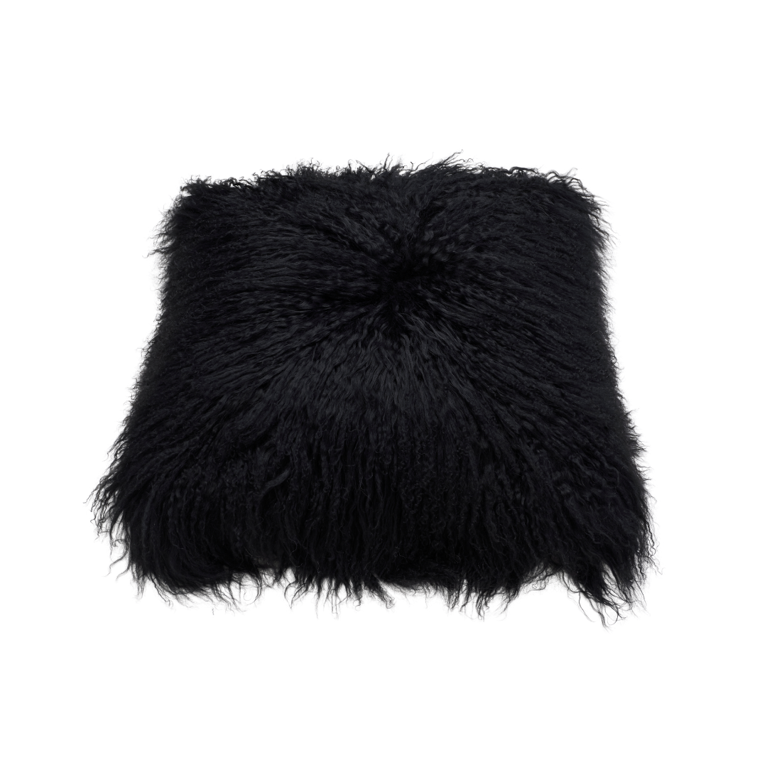 Mongolian Sheepskin Cushion Cover - Black