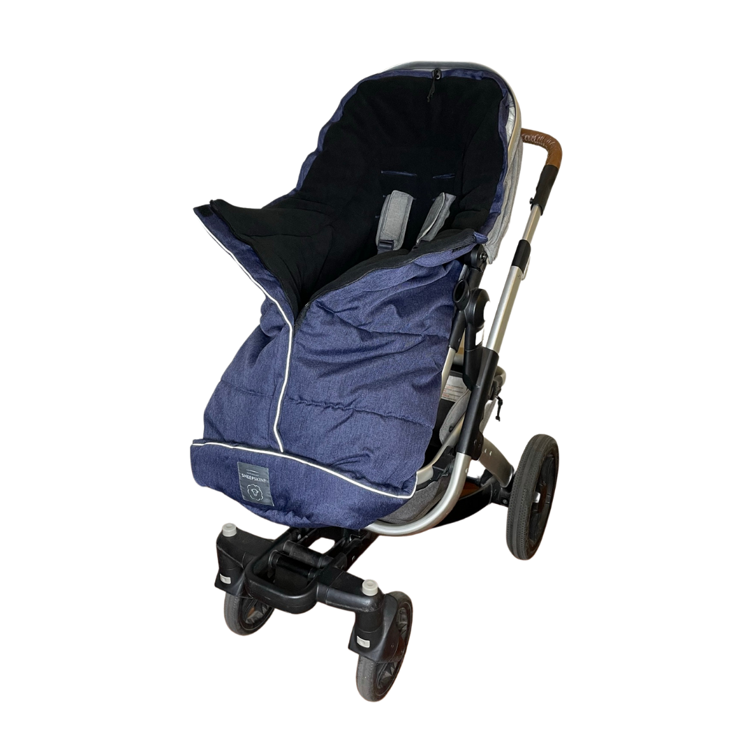Fleece Footmuff in the colour Linear Navy with a black fleece inner lining