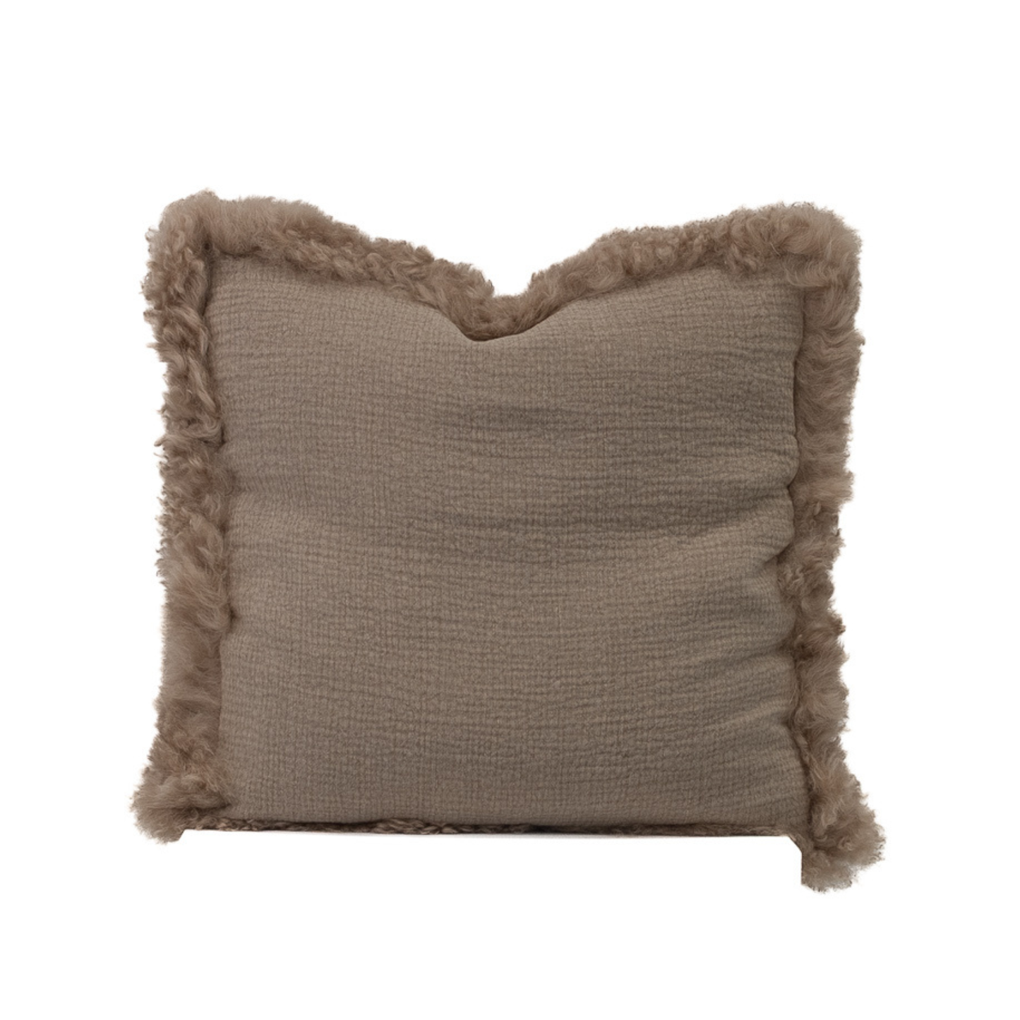 French Linen Cushion with Genuine Lambskin Trim