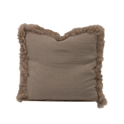 French Linen Cushion with Genuine Lambskin Trim