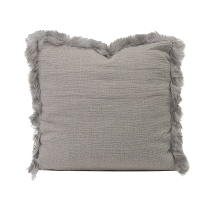 French Linen Cushion with Genuine Lambskin Trim