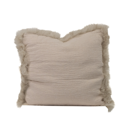 French Linen Cushion with Genuine Lambskin Trim