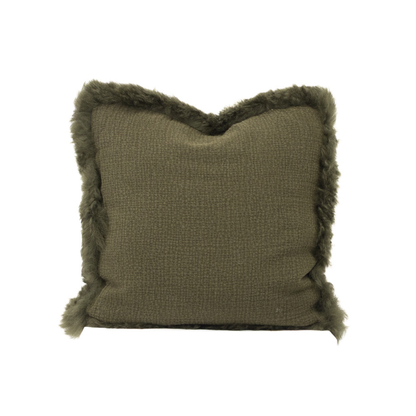 French Linen Cushion with Genuine Lambskin Trim