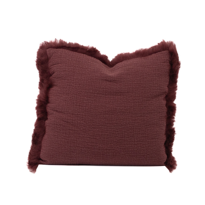 French Linen Cushion with Genuine Lambskin Trim