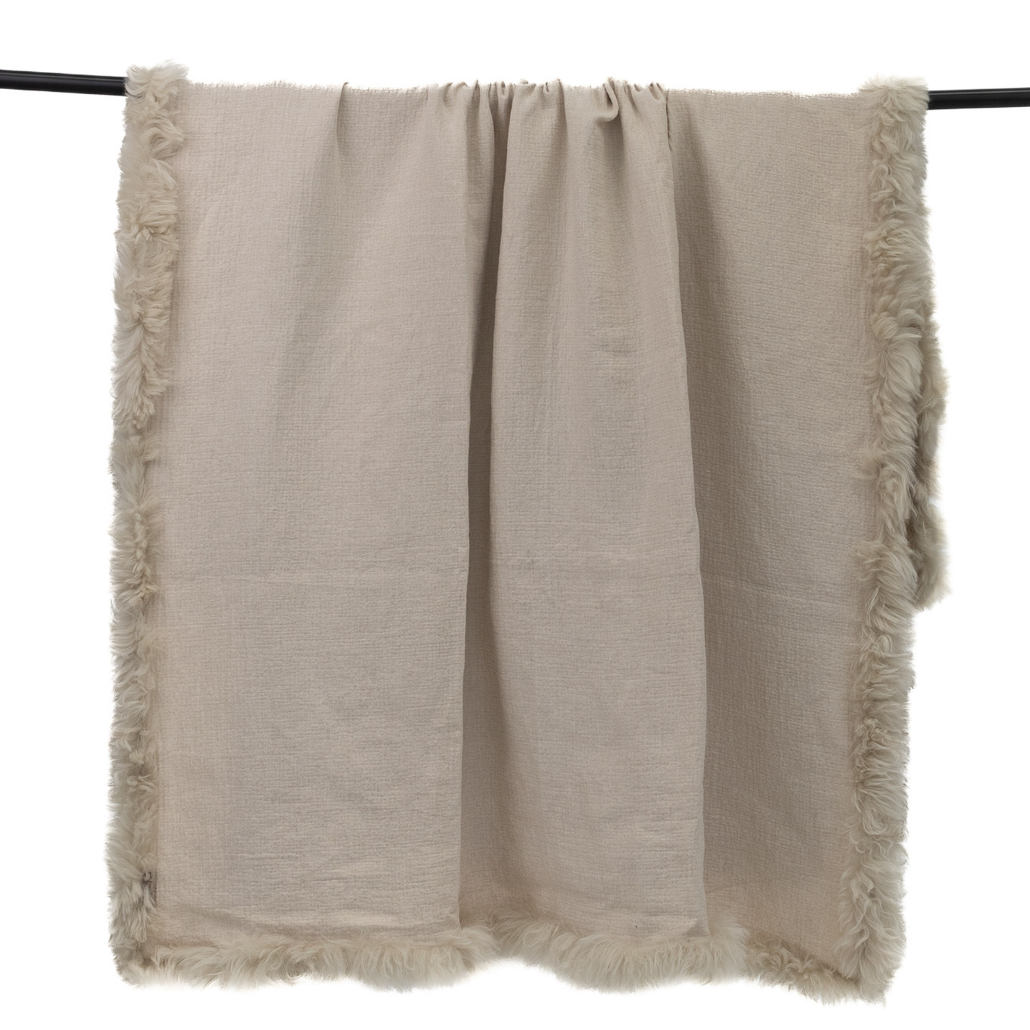 French Linen Throw Rug with Genuine Lambskin Trim