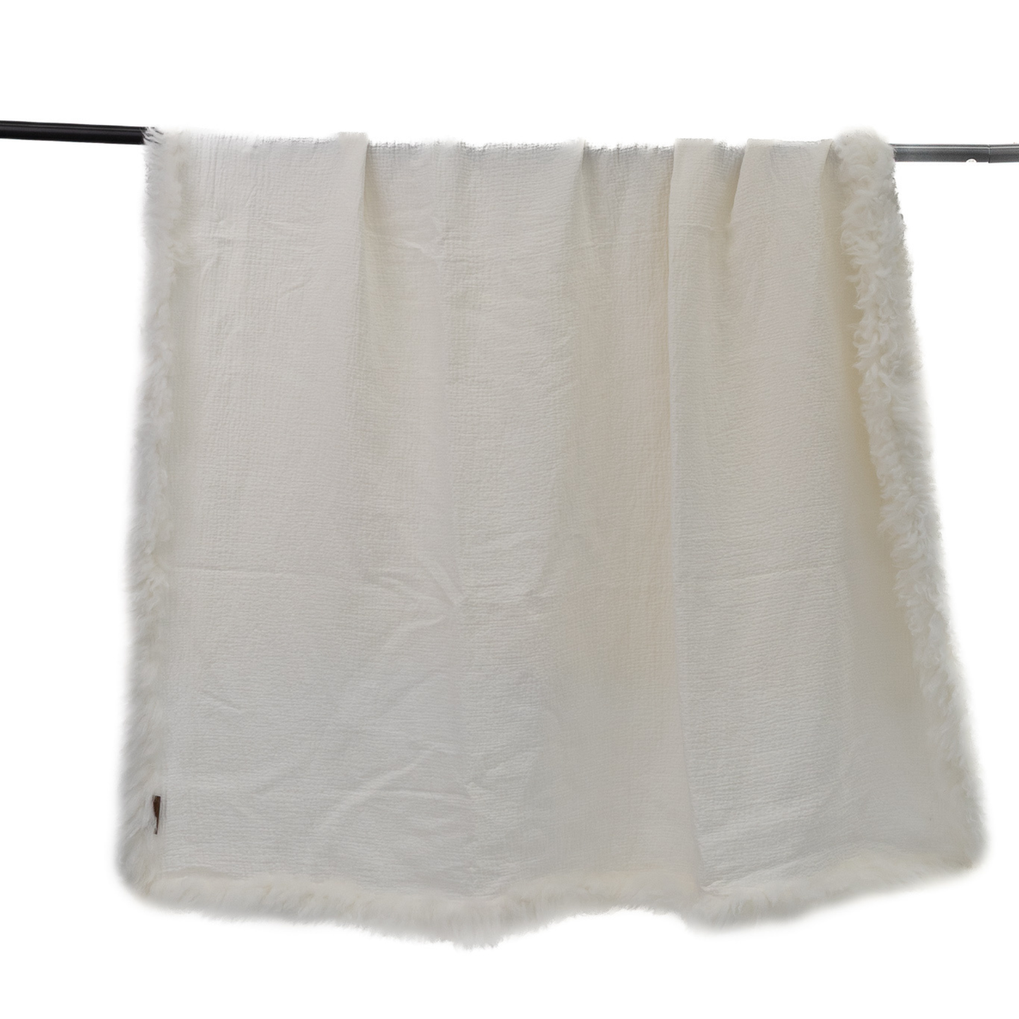 French Linen Throw Rug with Genuine Lambskin Trim