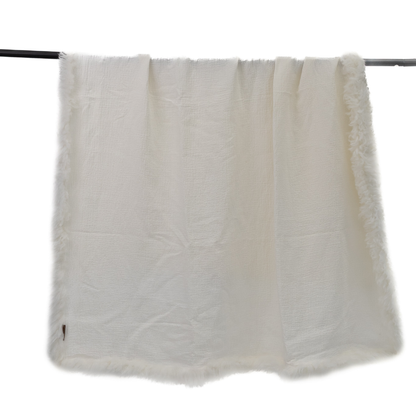 French Linen Throw Rug with Genuine Lambskin Trim