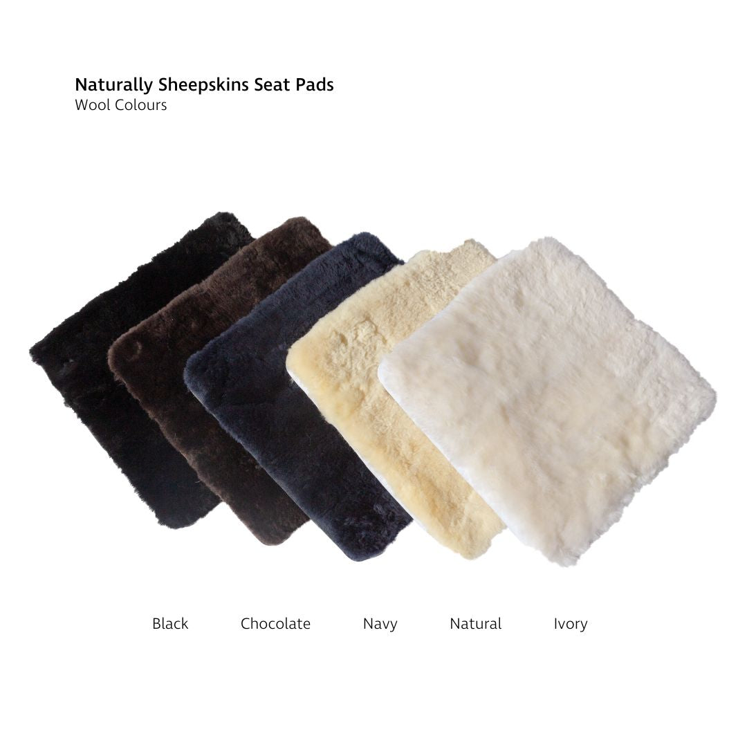 Sheepskin Wool Seat Pads in Ivory, Natural, Navy, Brown and Black
