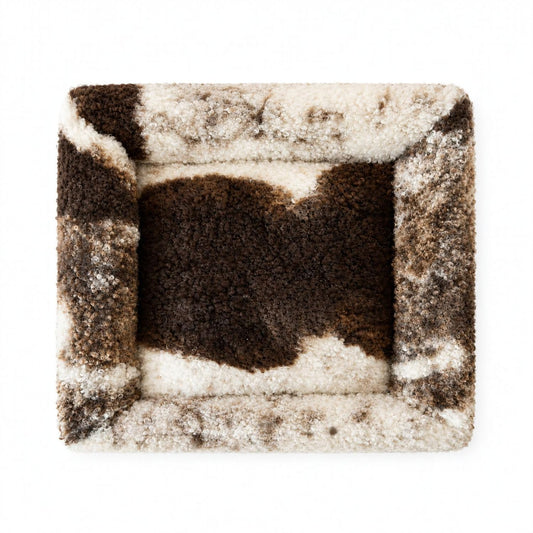 Curly Wool Sheepskin Pet Bed – Natural Mottled Brown & White