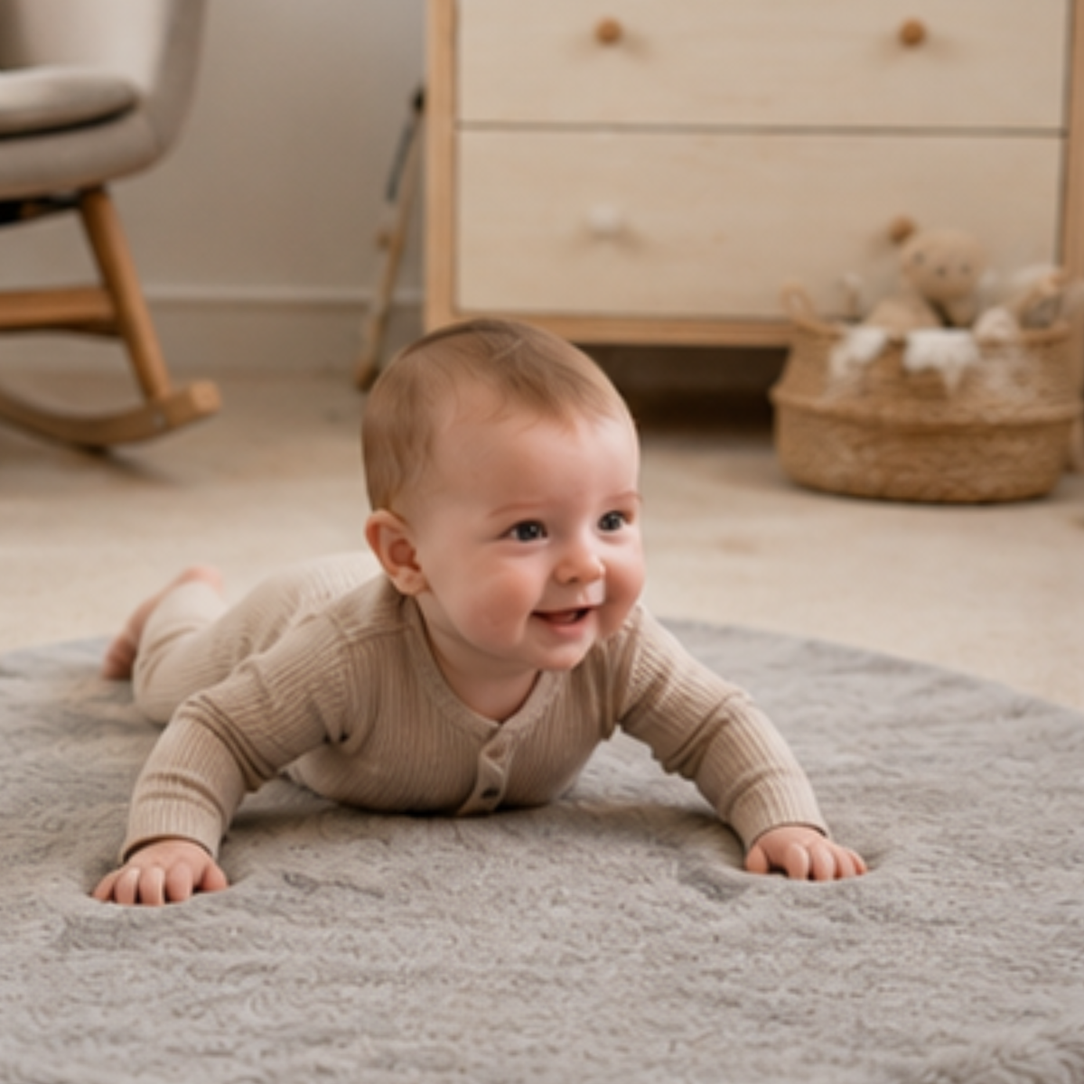 Round Lambskin Play Mat / Tummy Time Rug