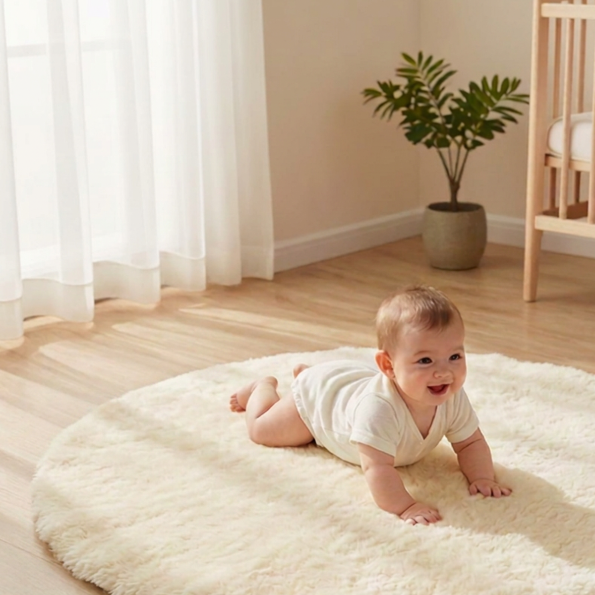 Round Lambskin Play Mat / Tummy Time Rug