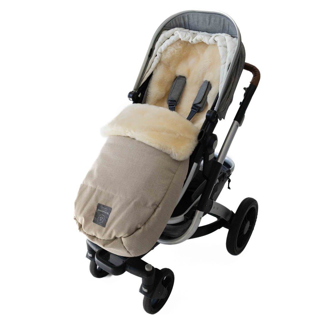 Weatherproof Sheepskin Footmuff. Lambskin Pram Liner