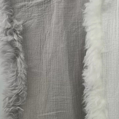 French Linen Throw Rug with Genuine Lambskin Trim